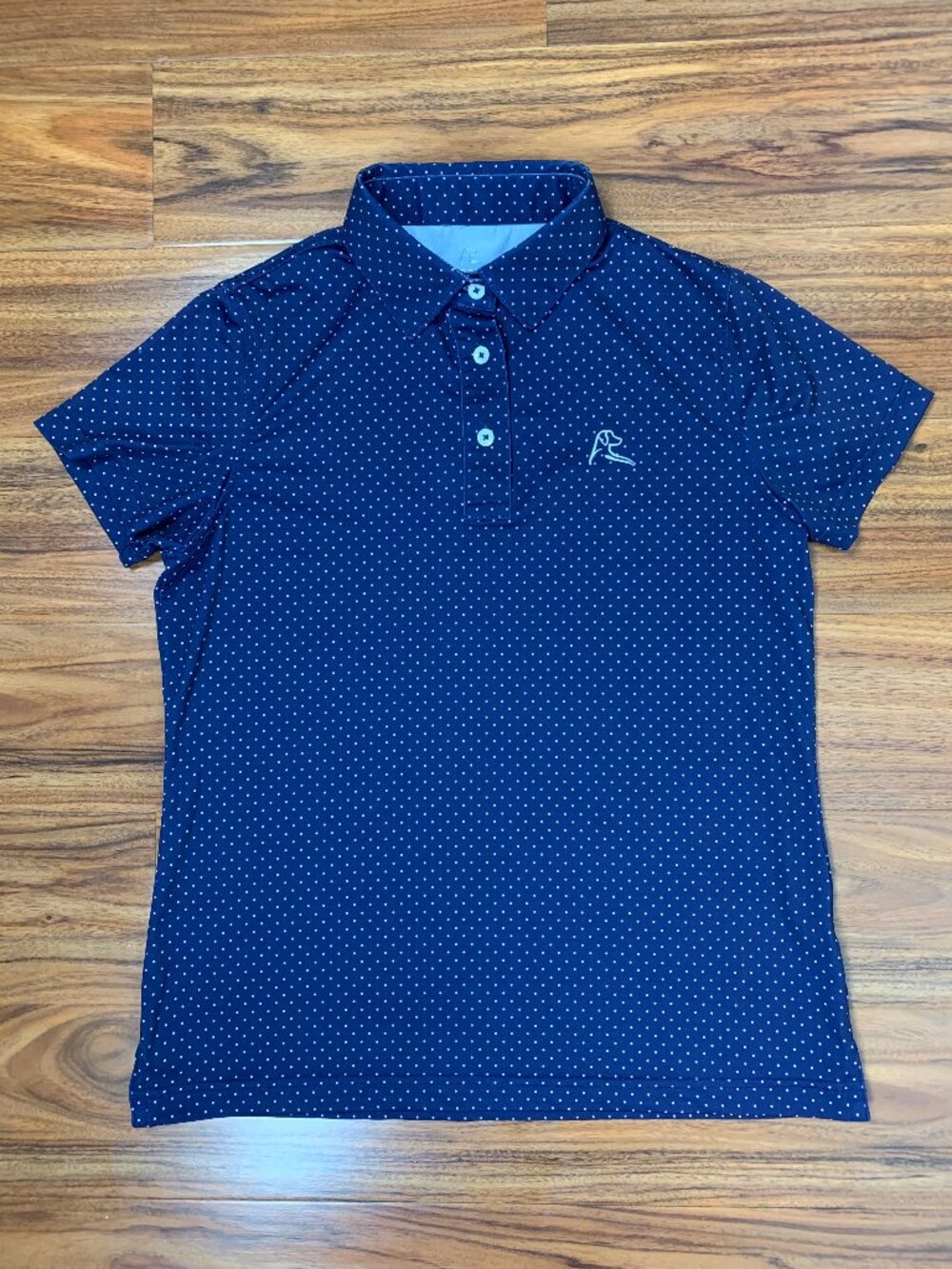 Rhoback Women's Navy Blue Polka Dot Polo Small